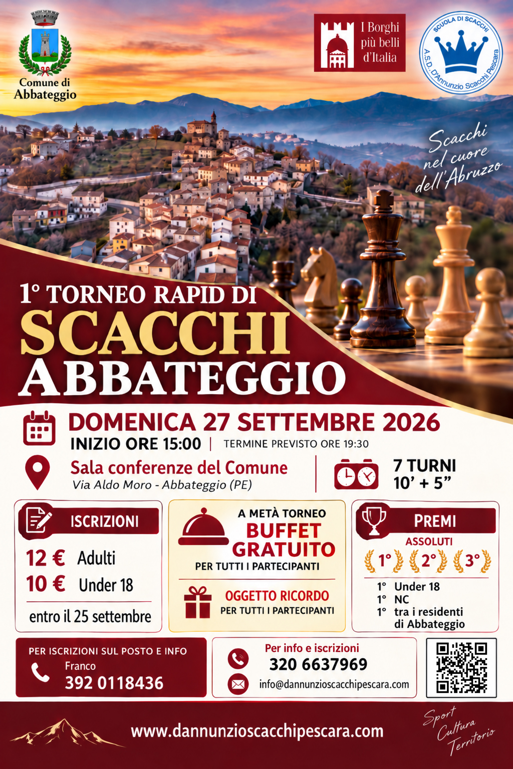 Locandina del 1° Torneo Rapid di Scacchi – Abbateggio, Domenica 27 settembre 2026